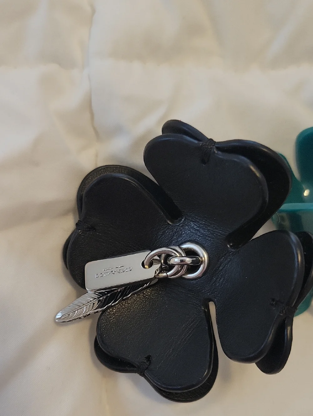 NWOT COACH Resin & Leather Tea Rose Keychain with Silver Hardware - Picture 5 of 11